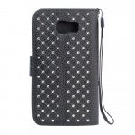 Wholesale Samsung Galaxy S6 Star Diamond Flip Leather Wallet Case with Strap (Black)